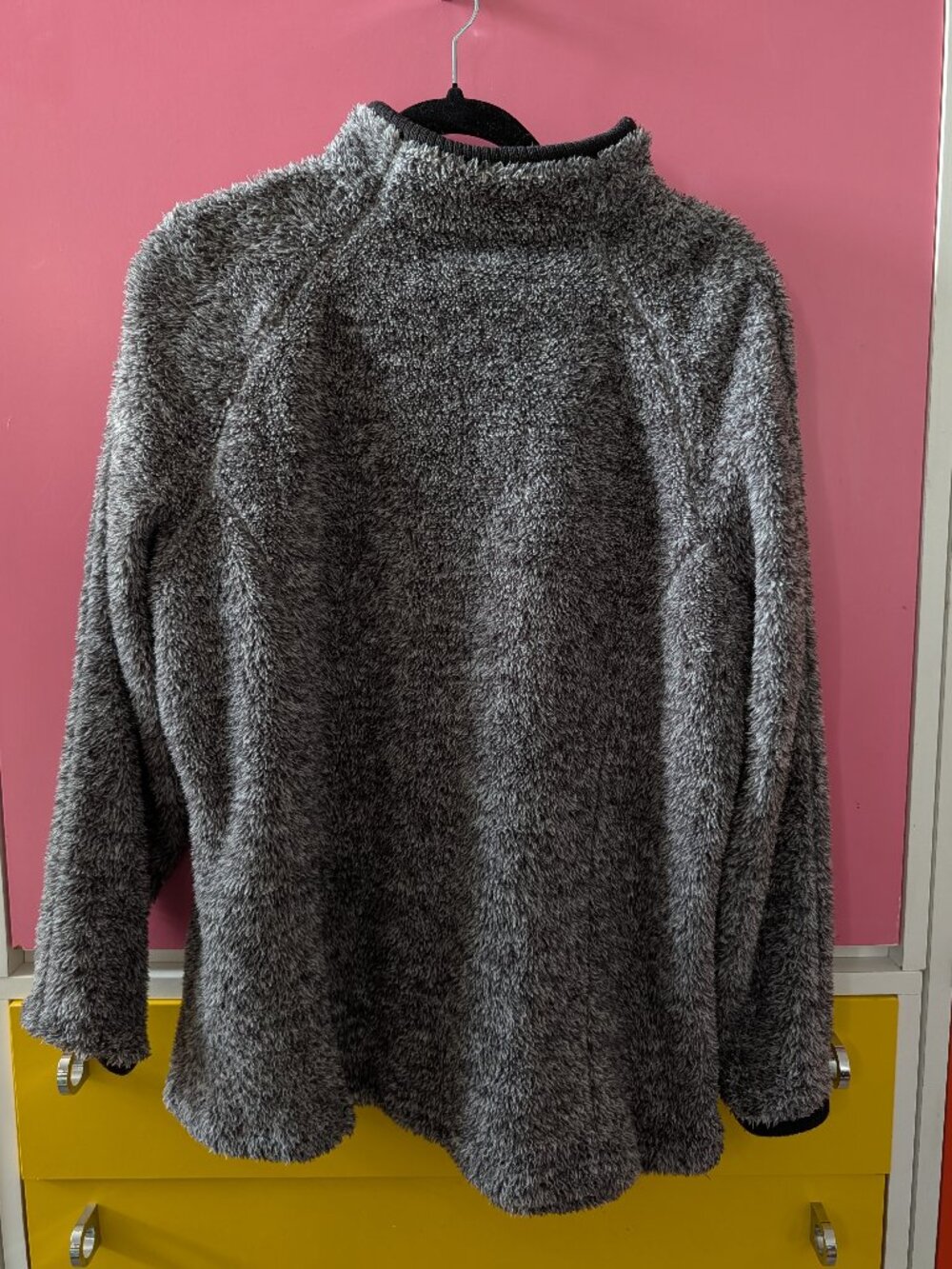 Wooly Bully Wear Mock Neck Fuzzy Fleece Sweater Heathered Gray Size Large